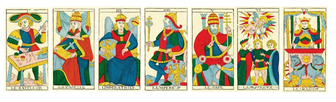 Sequenza di Arcani Maggiori dei Tarocchi di Marsiglia
