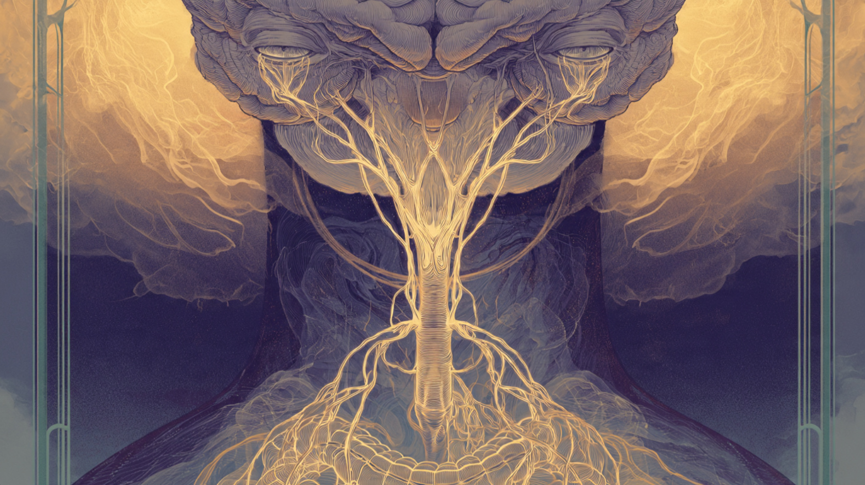 L'albero neurale dorato che scende dal cervello verso l'intestino