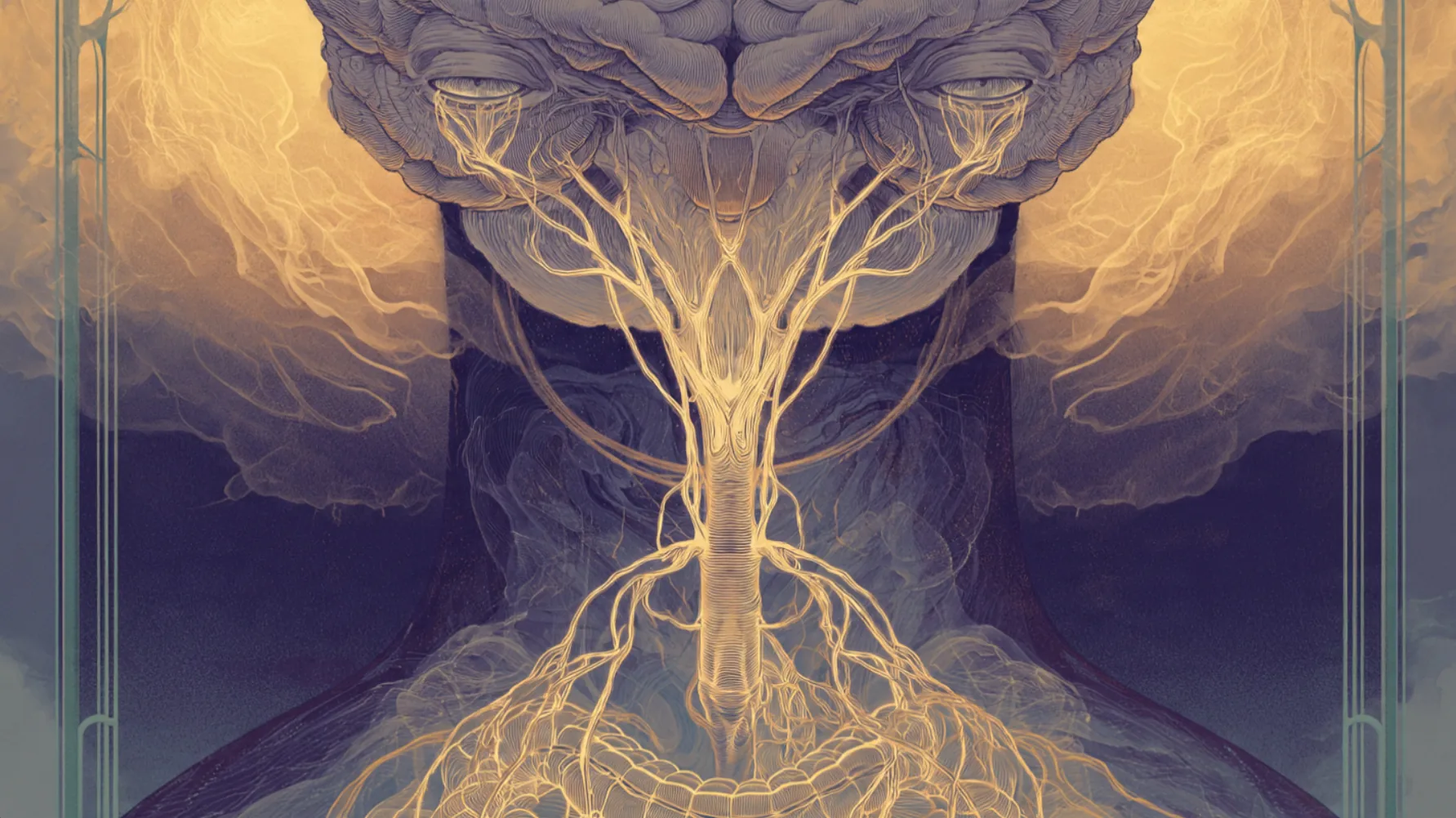L'albero neurale dorato che scende dal cervello verso l'intestino