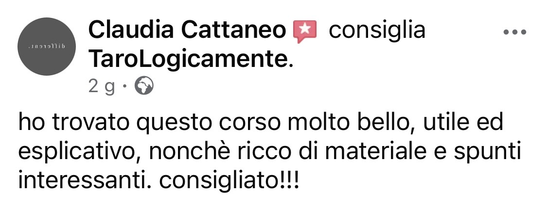Recensione Facebook completa di Claudia Cattaneo sul corso di Tarocchi