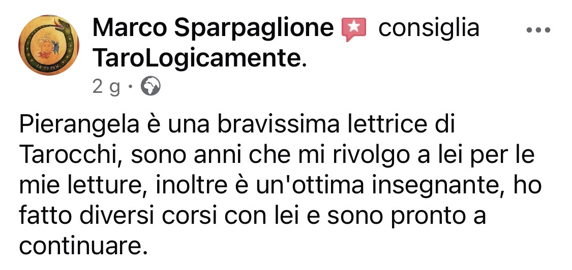 Recensione Facebook completa di Marco Sparpaglione sui corsi e sulle letture di Pierangela