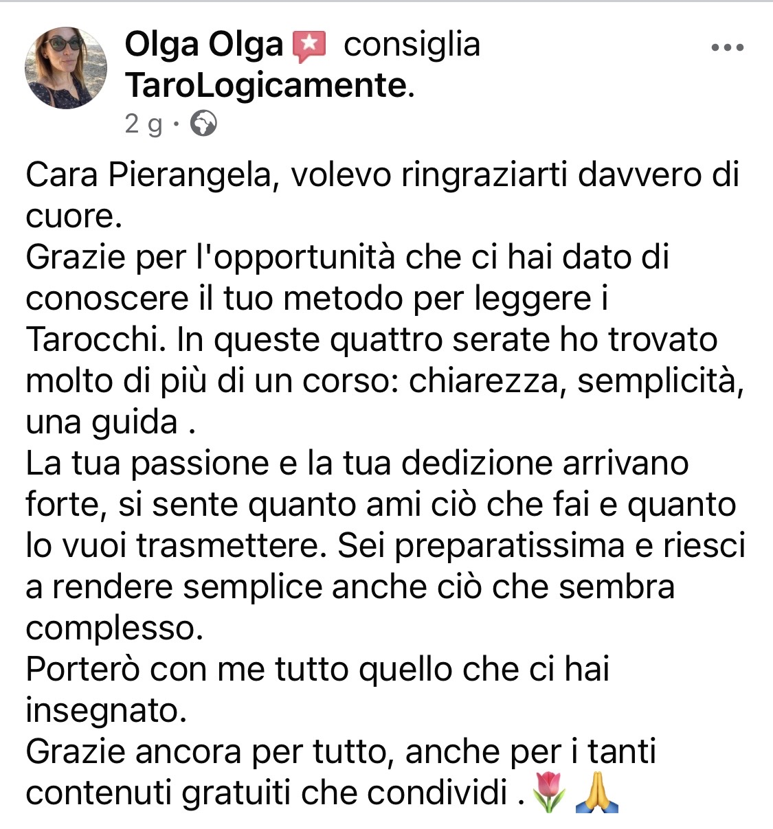 Recensione Facebook completa di Olga sul metodo della Croce Semplice