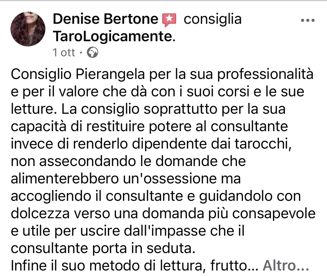 Schermata originale Facebook con recensioni di Denise Bertone e Minù Rita Toscano